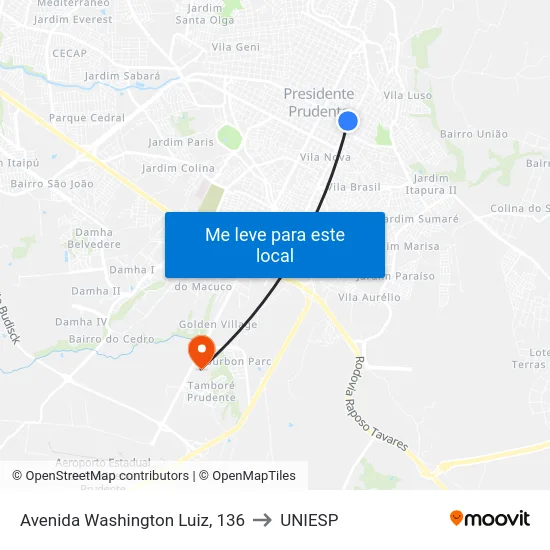 Avenida Washington Luiz, 136 to UNIESP map