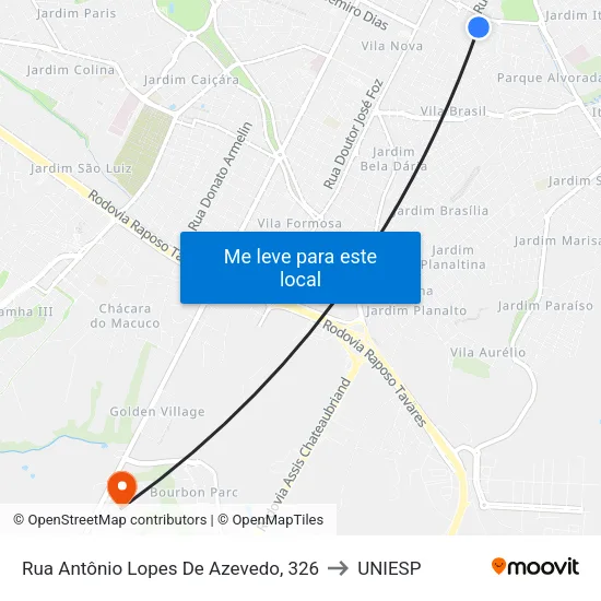 Rua Antônio Lopes De Azevedo, 326 to UNIESP map