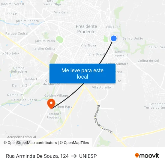 Rua Arminda De Souza, 124 to UNIESP map