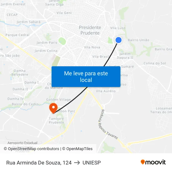 Rua Arminda De Souza, 124 to UNIESP map
