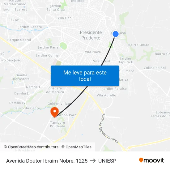 Avenida Doutor Ibraim Nobre, 1225 to UNIESP map
