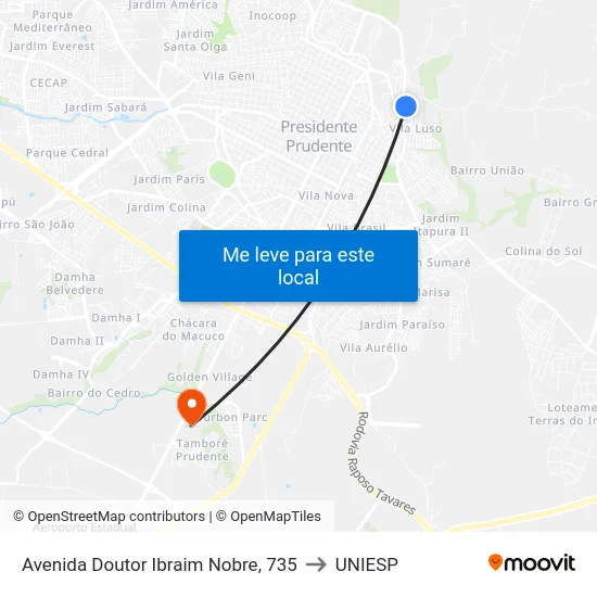 Avenida Doutor Ibraim Nobre, 735 to UNIESP map