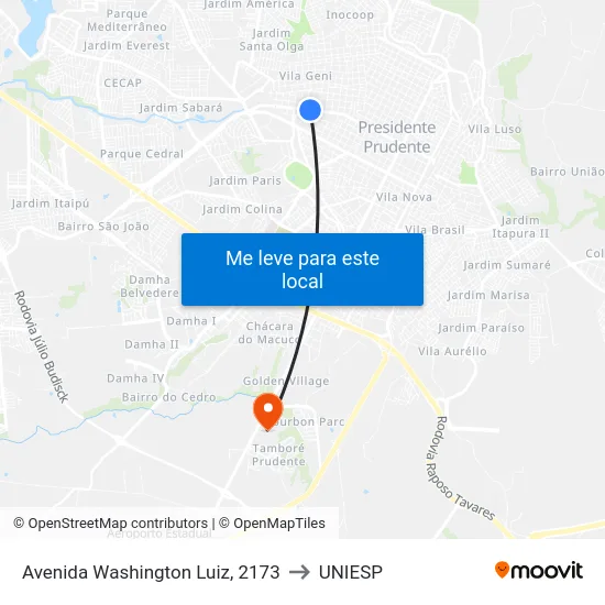 Avenida Washington Luiz, 2173 to UNIESP map