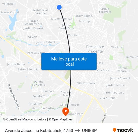 Avenida Juscelino Kubitschek, 4753 to UNIESP map