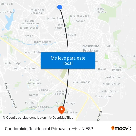 Condomínio Residencial Primavera to UNIESP map