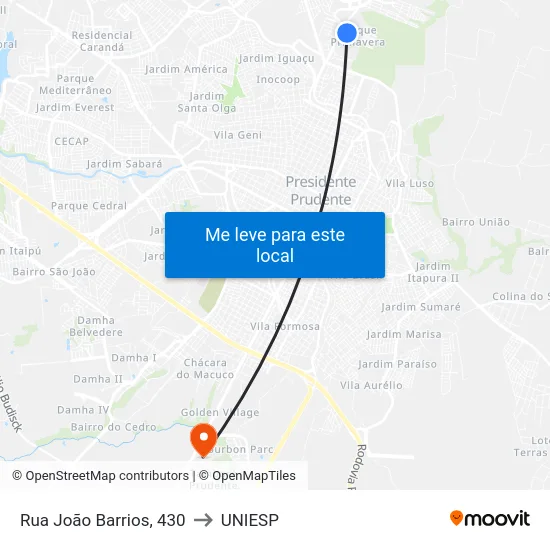 Rua João Barrios, 430 to UNIESP map