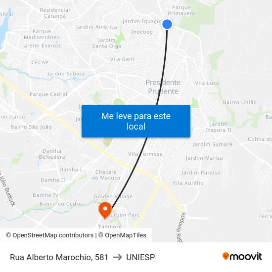 Rua Alberto Marochio, 581 to UNIESP map