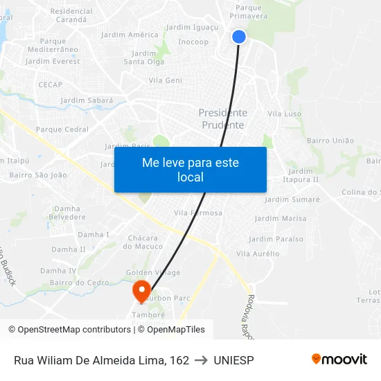 Rua Wiliam De Almeida Lima, 162 to UNIESP map