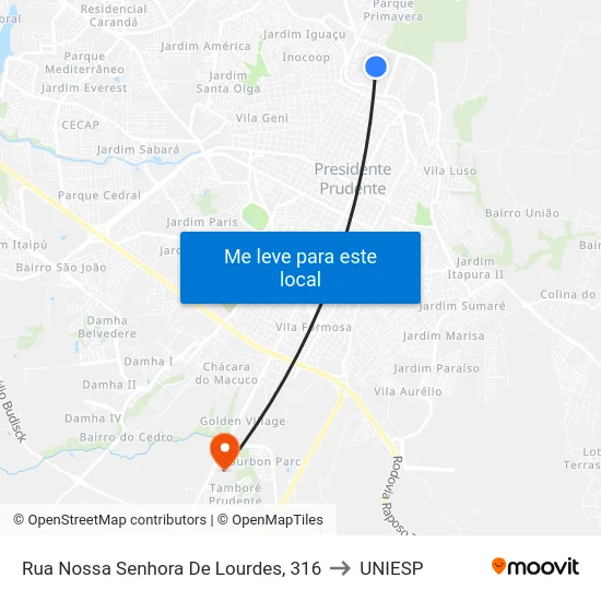 Rua Nossa Senhora De Lourdes, 316 to UNIESP map