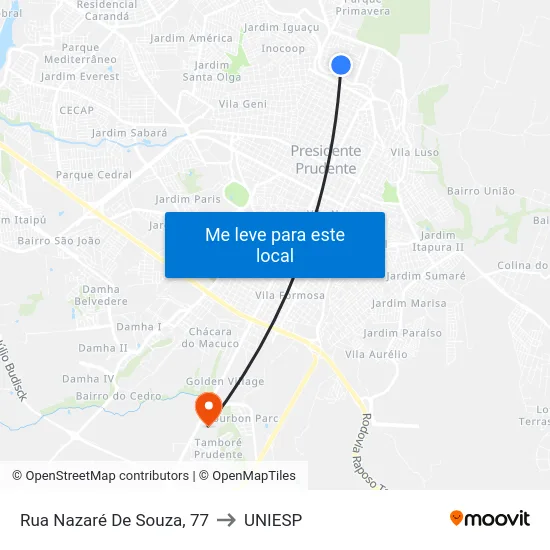 Rua Nazaré De Souza, 77 to UNIESP map
