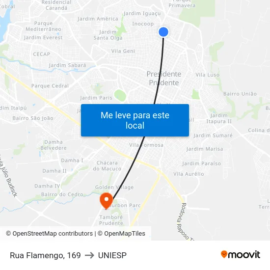 Rua Flamengo, 169 to UNIESP map