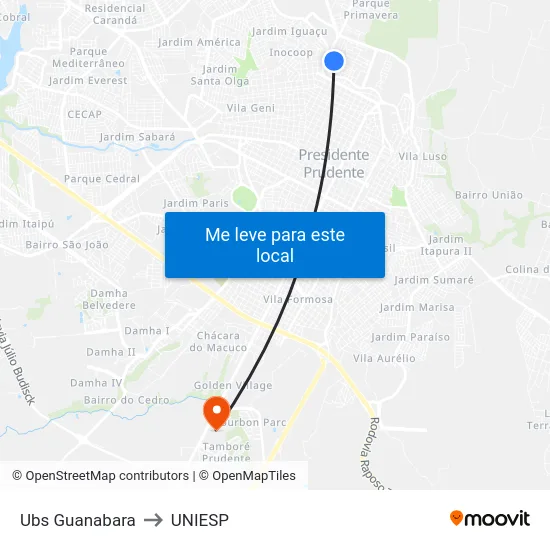 Ubs Guanabara to UNIESP map