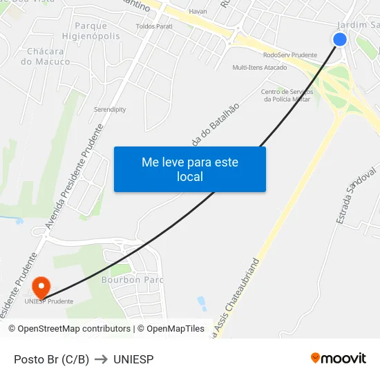 Posto Br (C/B) to UNIESP map
