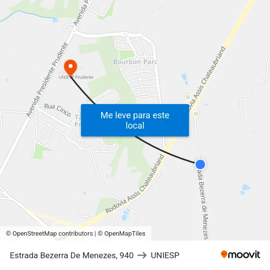 Estrada Bezerra De Menezes, 940 to UNIESP map