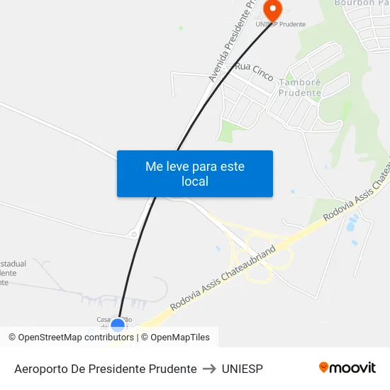 Aeroporto De Presidente Prudente to UNIESP map