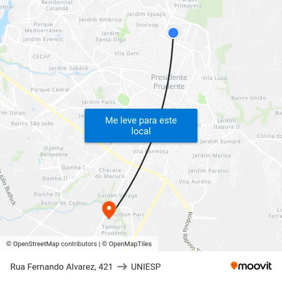 Rua Fernando Alvarez, 421 to UNIESP map