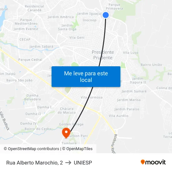 Rua Alberto Marochio, 2 to UNIESP map
