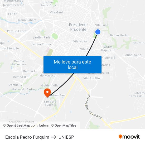 Escola Pedro Furquim to UNIESP map