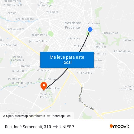 Rua José Semensati, 310 to UNIESP map