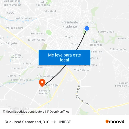 Rua José Semensati, 310 to UNIESP map