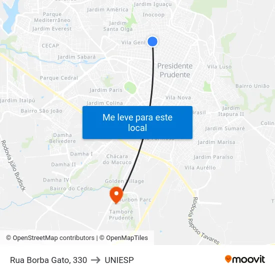 Rua Borba Gato, 330 to UNIESP map