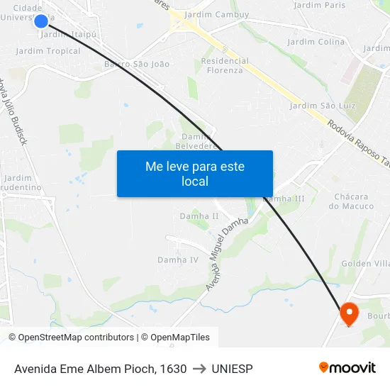 Avenida Eme Albem Pioch, 1630 to UNIESP map