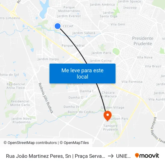 Rua João Martinez Peres, Sn | Praça Servantes to UNIESP map