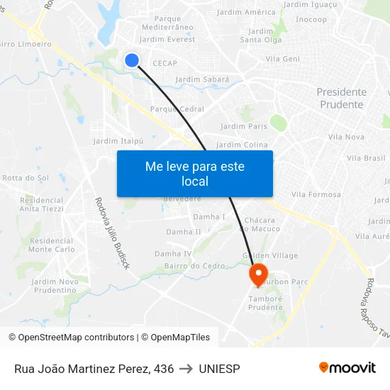Rua João Martinez Perez, 436 to UNIESP map