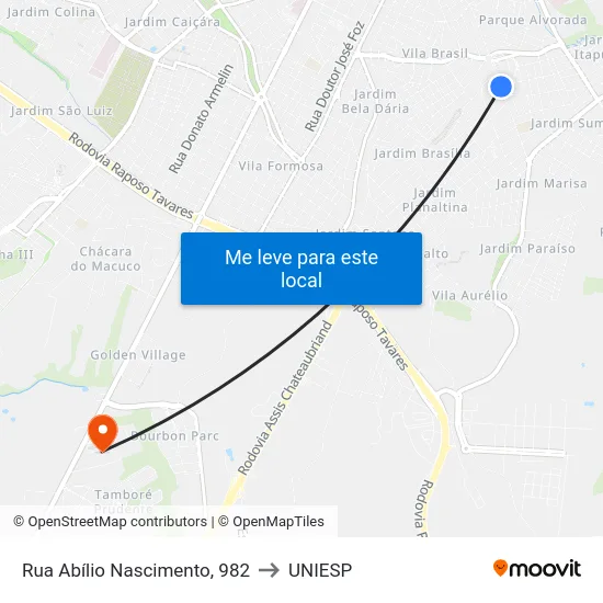 Rua Abílio Nascimento, 982 to UNIESP map