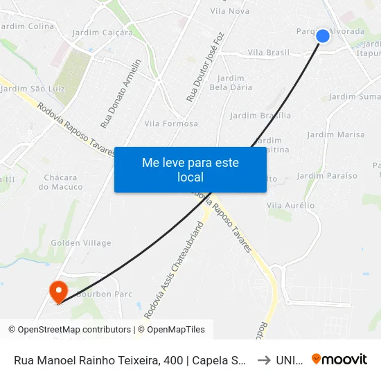 Rua Manoel Rainho Teixeira, 400 | Capela São Vicente Pallótti to UNIESP map