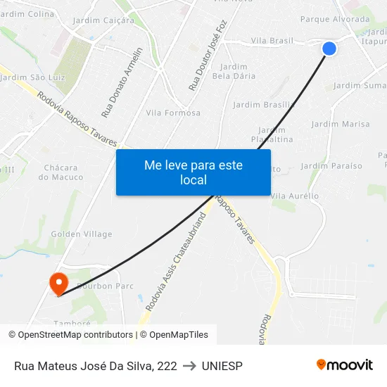 Rua Mateus José Da Silva, 222 to UNIESP map