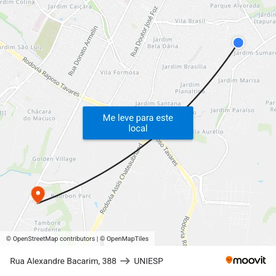 Rua Alexandre Bacarim, 388 to UNIESP map