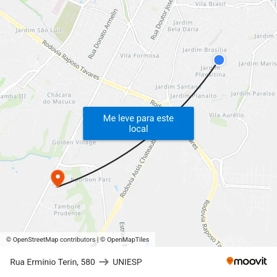 Rua Ermínio Terin, 580 to UNIESP map