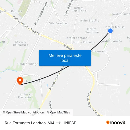 Rua Fortunato Londron, 604 to UNIESP map
