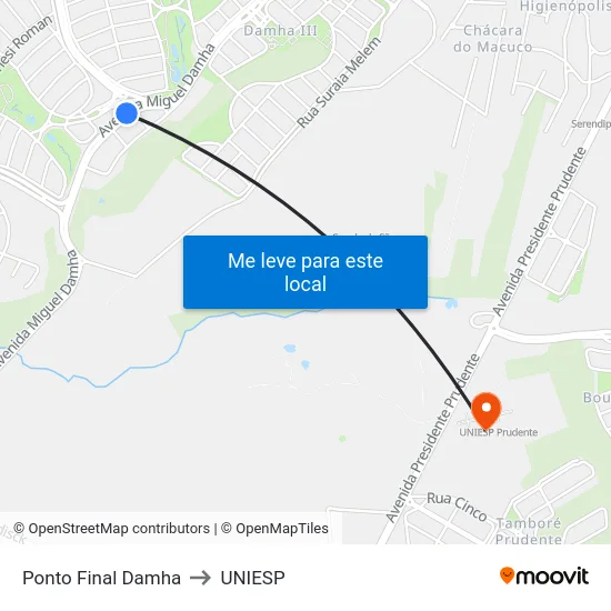 Ponto Final Damha to UNIESP map