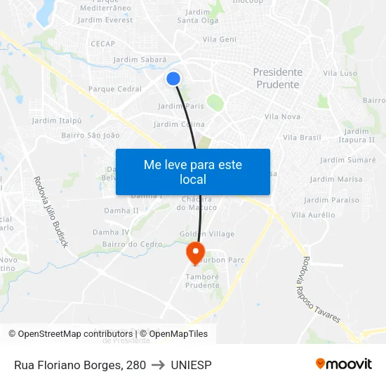 Rua Floriano Borges, 280 to UNIESP map