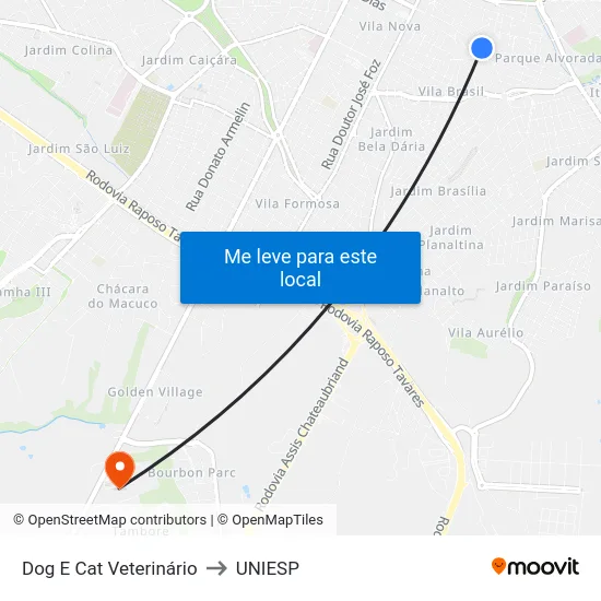 Dog E Cat Veterinário to UNIESP map