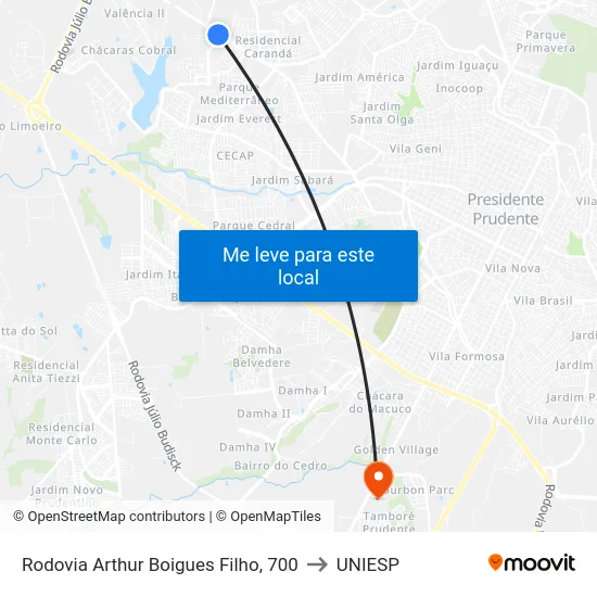 Rodovia Arthur Boigues Filho, 700 to UNIESP map