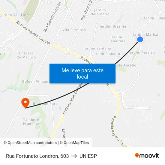 Rua Fortunato Londron, 603 to UNIESP map