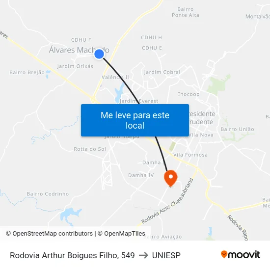 Rodovia Arthur Boigues Filho, 549 to UNIESP map