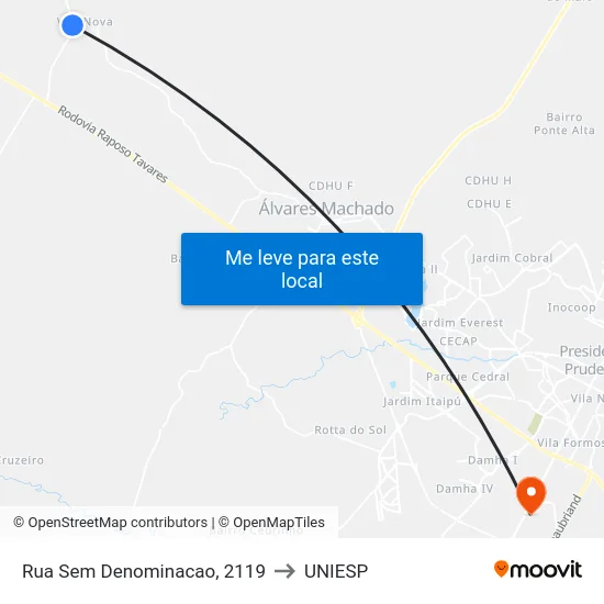 Rua Sem Denominacao, 2119 to UNIESP map