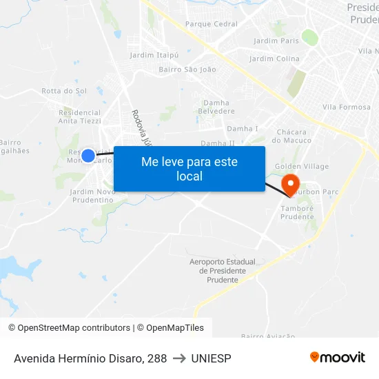 Avenida Hermínio Disaro, 288 to UNIESP map