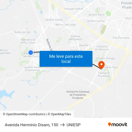 Avenida Hermínio Disaro, 150 to UNIESP map