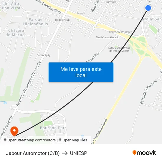 Jabour Automotor (C/B) to UNIESP map