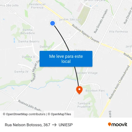 Rua Nelson Botosso, 367 to UNIESP map