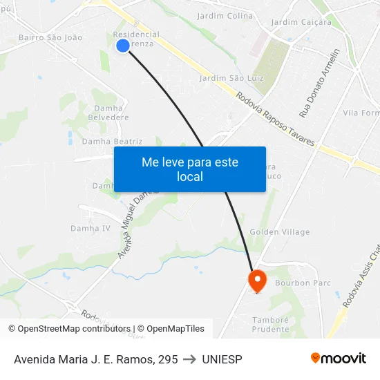 Avenida Maria J. E. Ramos, 295 to UNIESP map