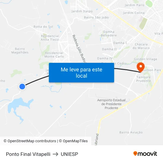 Ponto Final Vitapelli to UNIESP map