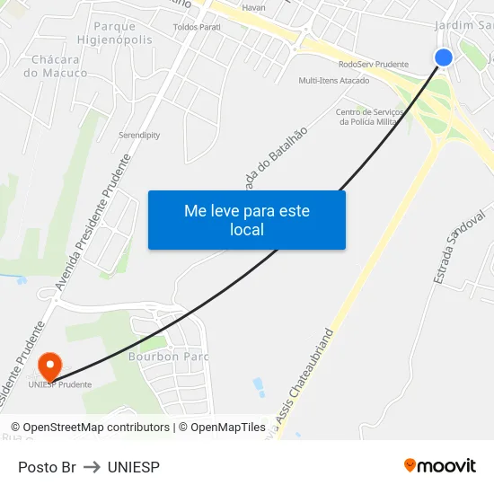 Posto Br to UNIESP map