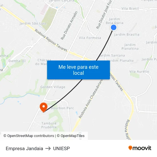 Empresa Jandaia to UNIESP map