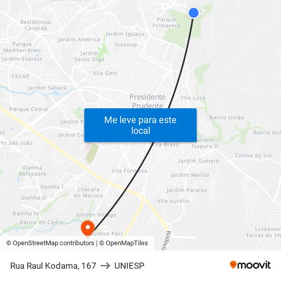 Rua Raul Kodama, 167 to UNIESP map